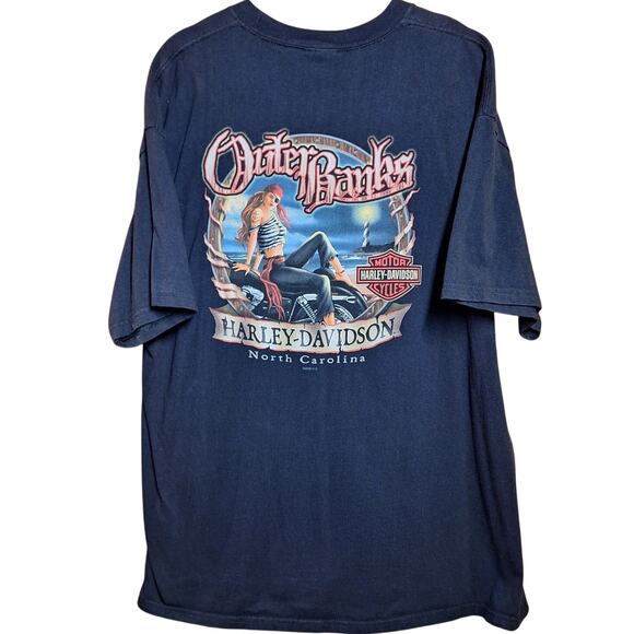 Harley Davidson y2k vintage double sided graphic print tee pin-up XL Outer banks - Picture 1 of 5